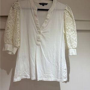 Veronica Beard Cream Lace Sleeve Blouse